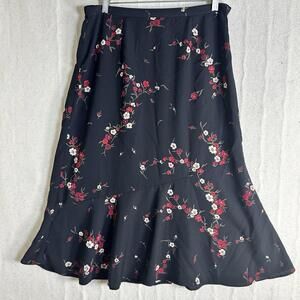 Vintage sag harbor Whimsigoth Fairy Grunge a line skirt black  Red floral Sz 14P
